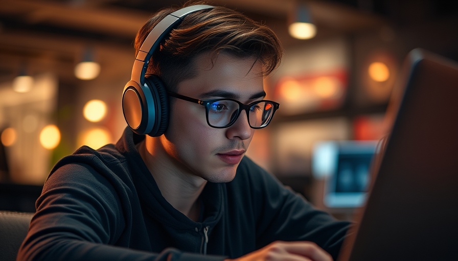 Young man studying online with headphones, Preply for Language Learners.