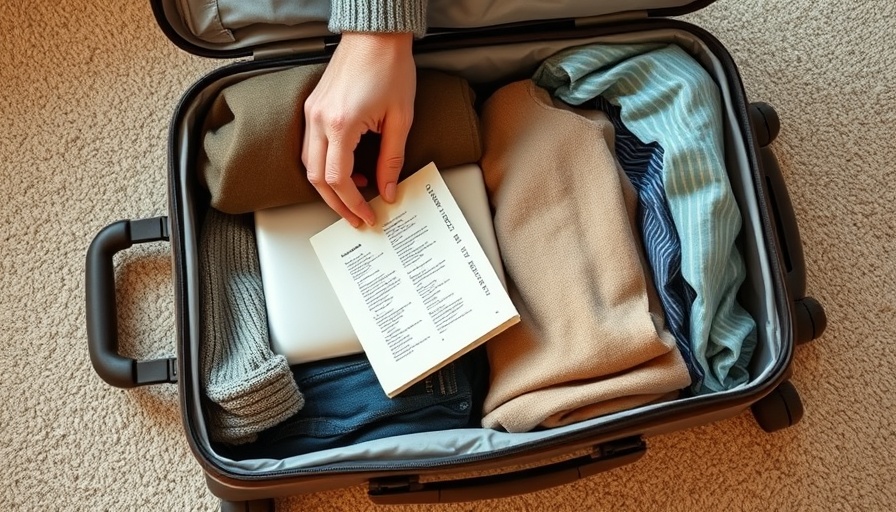 International travel tips: packing essentials with laptop and book.