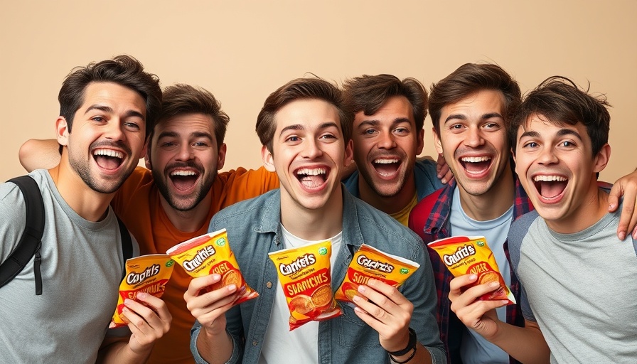 SB19 and Mang Juan partnership featuring smiling young men holding snacks.