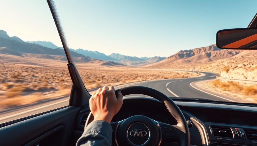 View from car interior driving through mountain road, showcasing driving conditions.