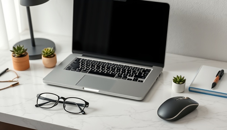 Organized workspace with laptop and business essentials for travel tips.