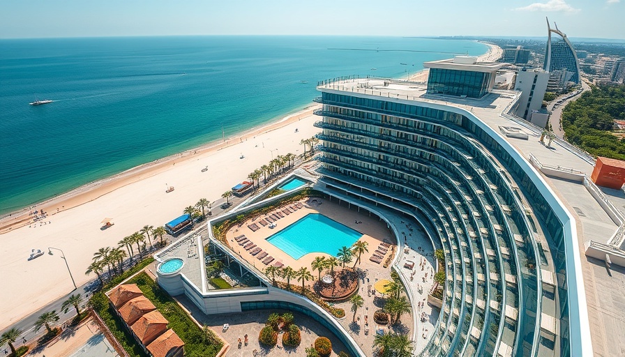 Renaissance Daytona Beach Oceanfront Hotel aerial view with pool.