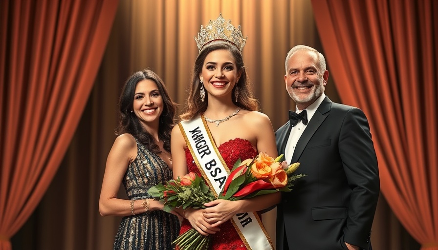 Miss Philippines Earth 2025 winner with crown and bouquet on stage.