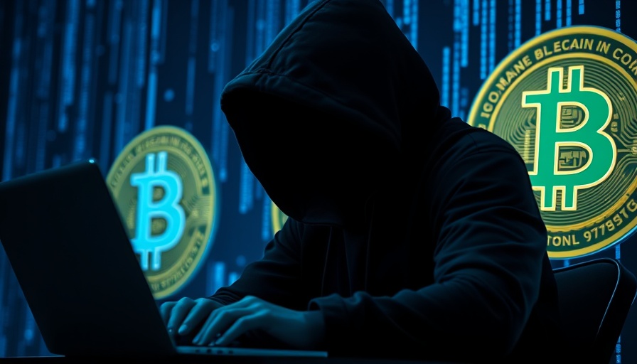 Mysterious hooded figure with Bitcoin symbols, crypto exchange halts withdrawals.