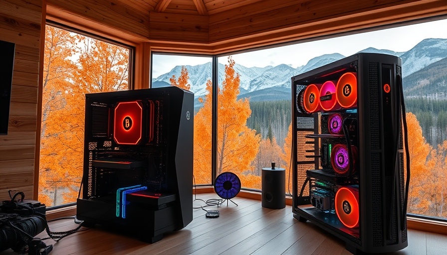 Home Bitcoin mining setup in Europe, vibrant autumn mountains.