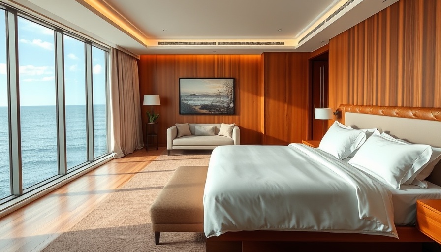 Luxurious hotel room with ocean view in modern design, Rotana Rewards Status Match.