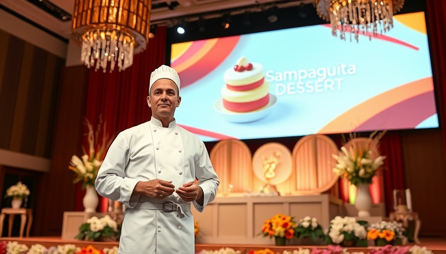 Chef presenting 'Sampaguita Dessert' at event collaboration.