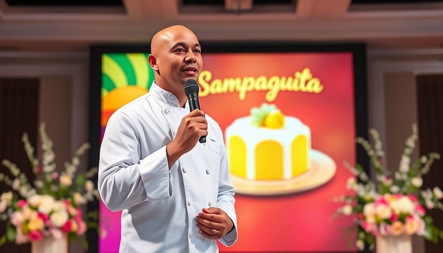 Megaworld Hotels & Resorts event with Chef presenting in front of a colorful screen.