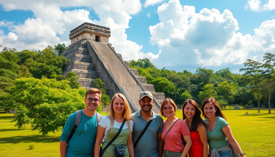 Tourists at Xunantunich Maya Ruins Belize, historical site visit