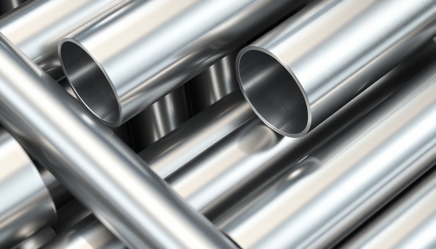 Shiny industrial metal tubes with reflective surfaces in focus.