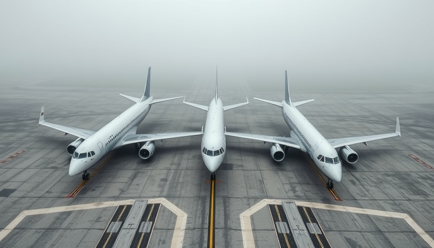 Aerial view of airplanes on foggy runway, Atmos Rewards Loyalty Program.