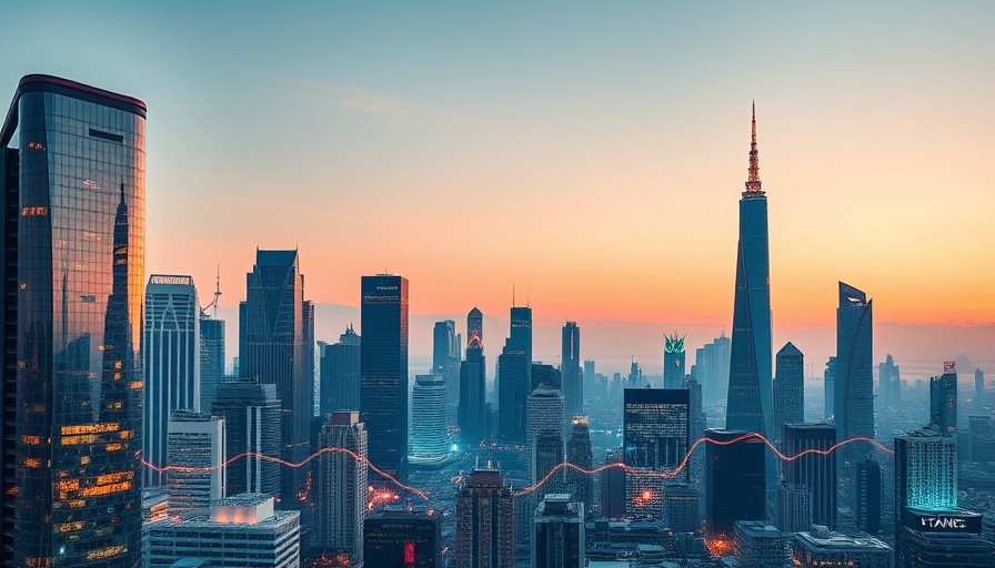 AI's impact on housing market visualized through futuristic skyline