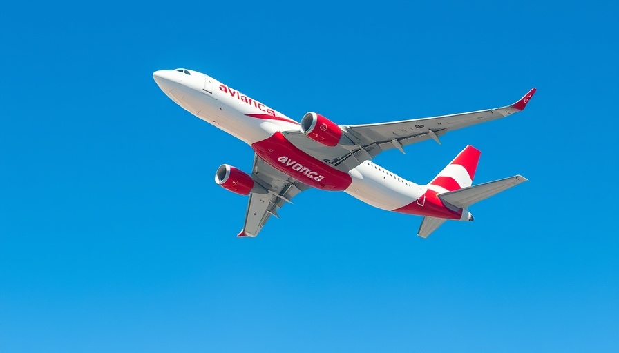 Avianca airplane in flight against blue sky, highlighting buy Avianca LifeMiles with a 165% bonus.