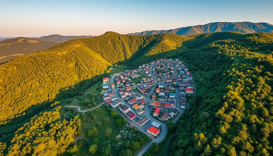 Aerial view of Bright, Victoria with lush green hills - things to do in Bright Victoria.