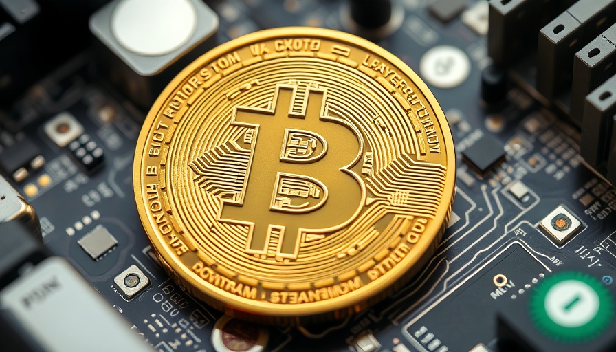 Detailed Bitcoin coin on motherboard, symbolizing 2025 market projections.