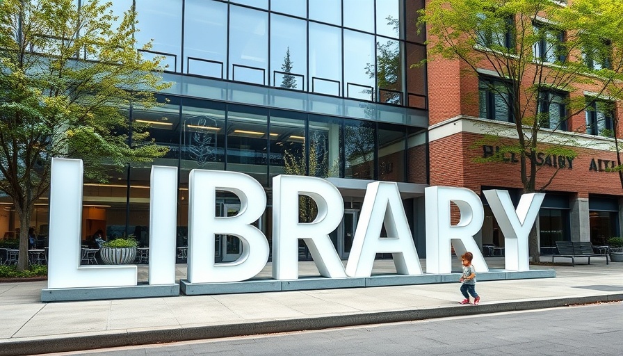 Cedar Park library exterior with large letter sculpture