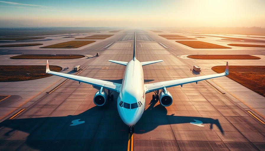 Air Canada airplane on the runway, aerial view.
