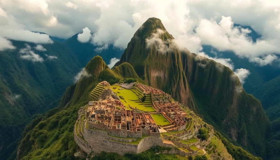 Stunning view of Andean trekking site with misty Incan ruins