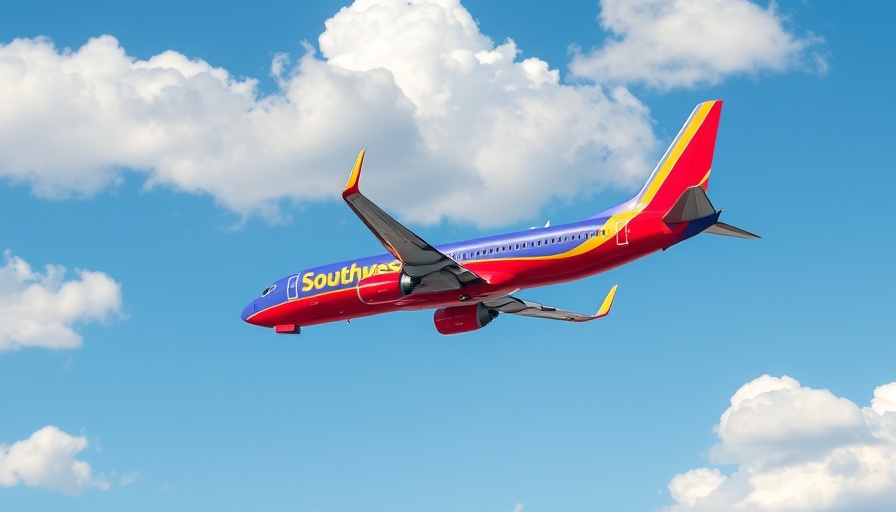 Southwest Airlines plane in flight, showcasing vibrant colors against a blue sky, related to new seating rules.