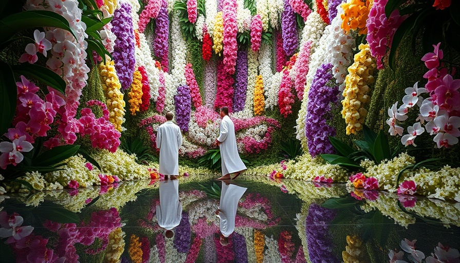 Fall in Love with Autumn in Japan: vibrant floral installation with reflections.