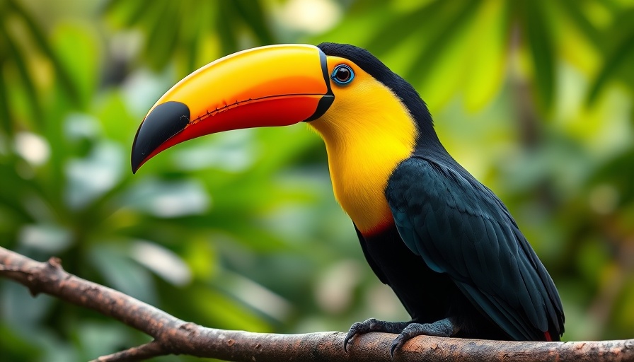 Vibrant toucan in Costa Rican rainforest highlighting conscious tourism.