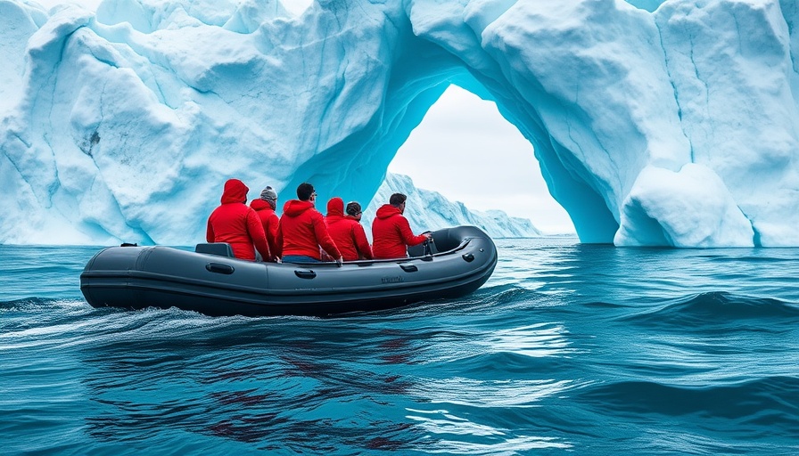 Adventurous tourists exploring iceberg on a high-end travel experience.