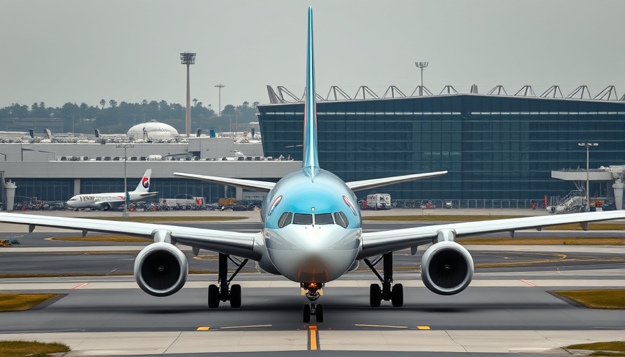 Korean Air plane on runway near terminal, $50 billion deal context.