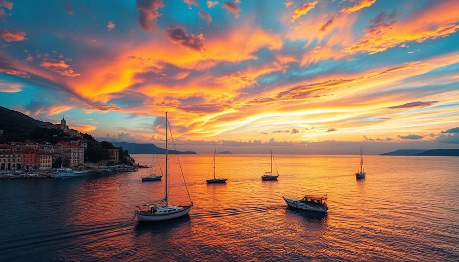 Sunset over Croatian coast with boats, perfect for Croatia music festivals.