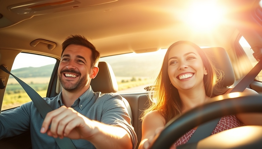 Couple enjoying a sunny drive in Munich with a rented car.
