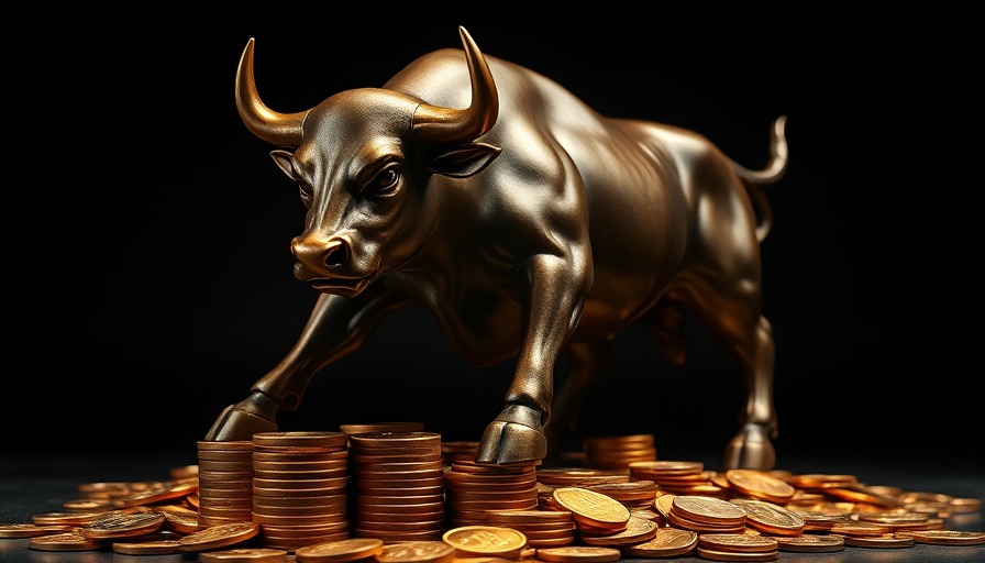 ALGO price prediction concept with a bronze bull statue on coins.