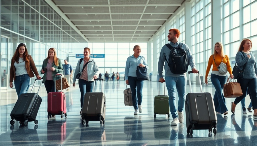 Travelers walking with luggage in UK airport terminal, capturing air travel demand.