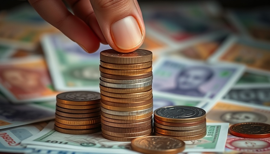 Indian currency coins stacked with hand symbolizing investment.