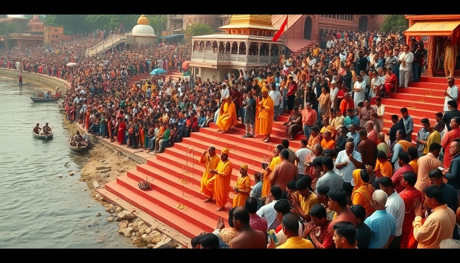 Crowd management in pilgrim tourism at religious river ceremony.