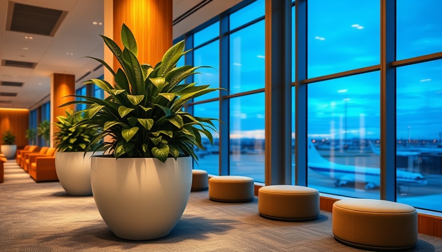 Tallinn Airport LHV Lounge interior with greenery and window view.