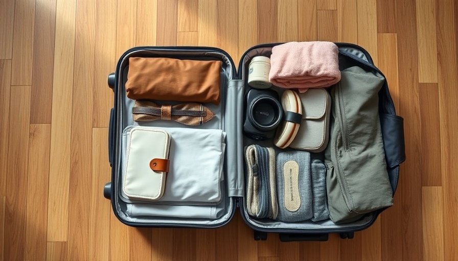Minimalist packing tips shown in an organized suitcase.