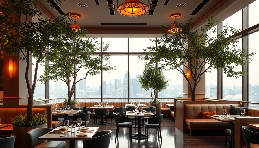 Jean-Georges at The Leinster restaurant interior with booths and trees.