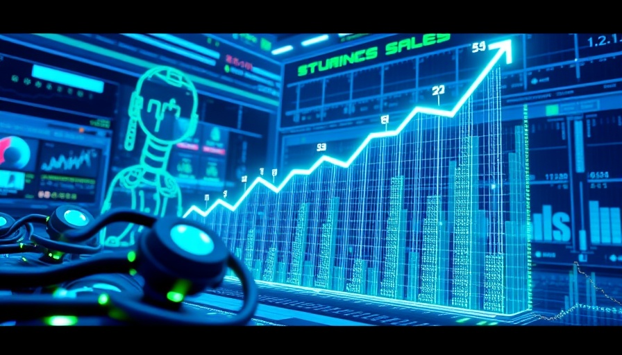 Futuristic AI sales growth concept with digital graphs.