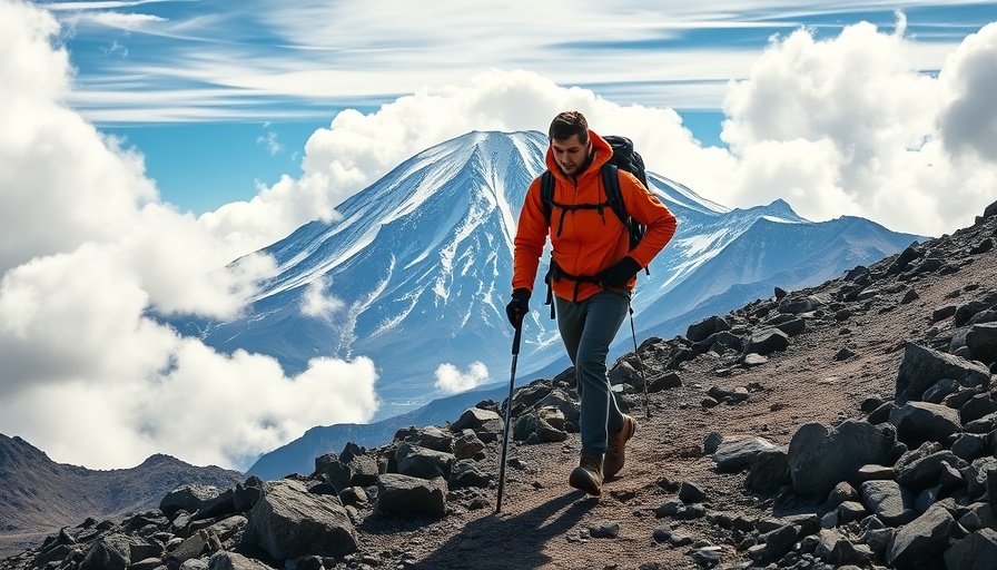 Hiker near Kilimanjaro trekking operators, scenic mountain landscape.