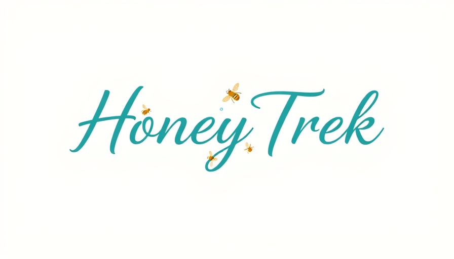 Elegant teal HoneyTrek logo with bees, modern design.