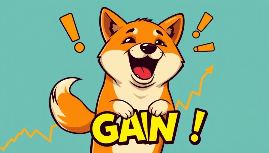 BONK Holdings' cartoon Shiba Inu with stock graph and exclamation marks.