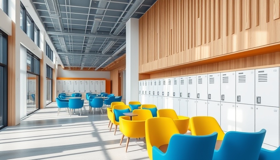 Modern co-working space for Filipino professionals with colorful seating and lockers.