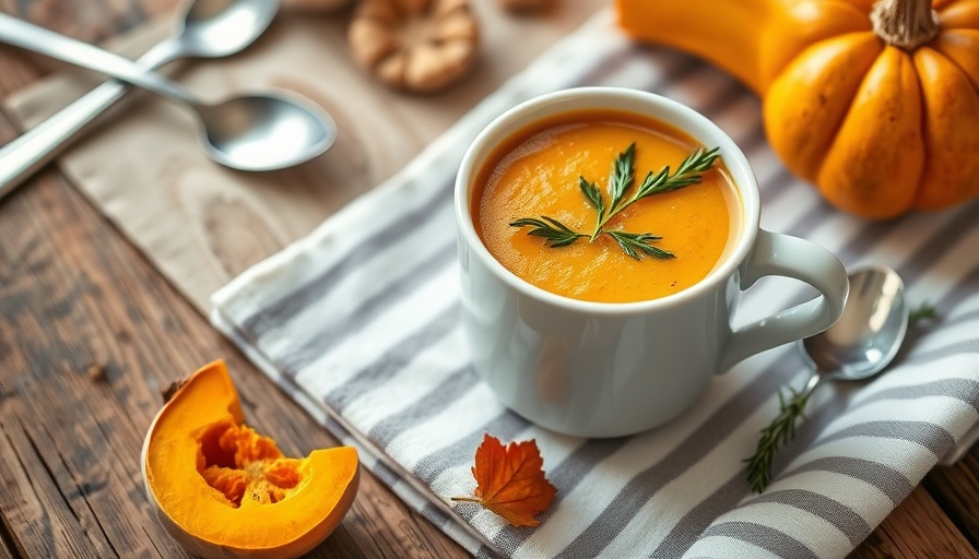 Cozy pumpkin dish setup with soup and squash, perfect for autumn.