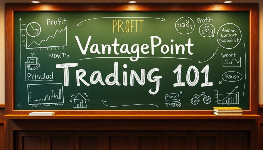 Chalkboard with trading charts and 'VantagePoint Trading 101' text in classroom.