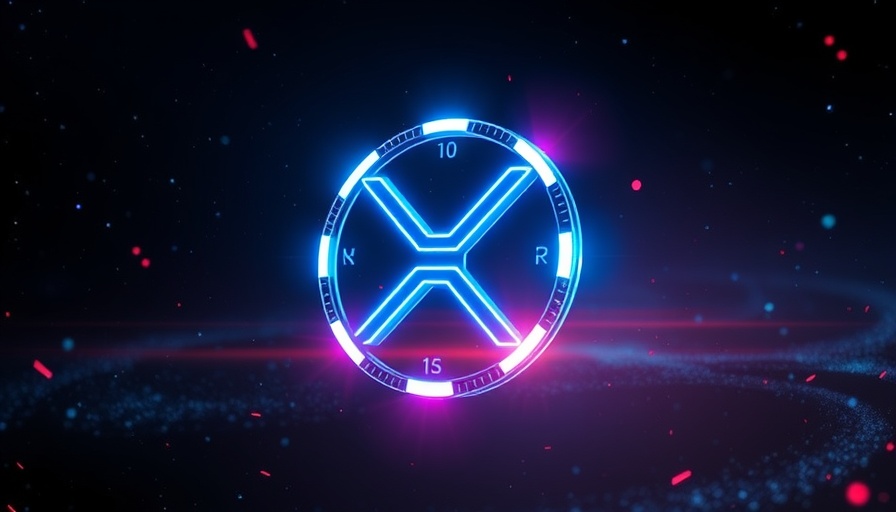 Futuristic neon XRP symbol glowing, XRP created before Ripple.