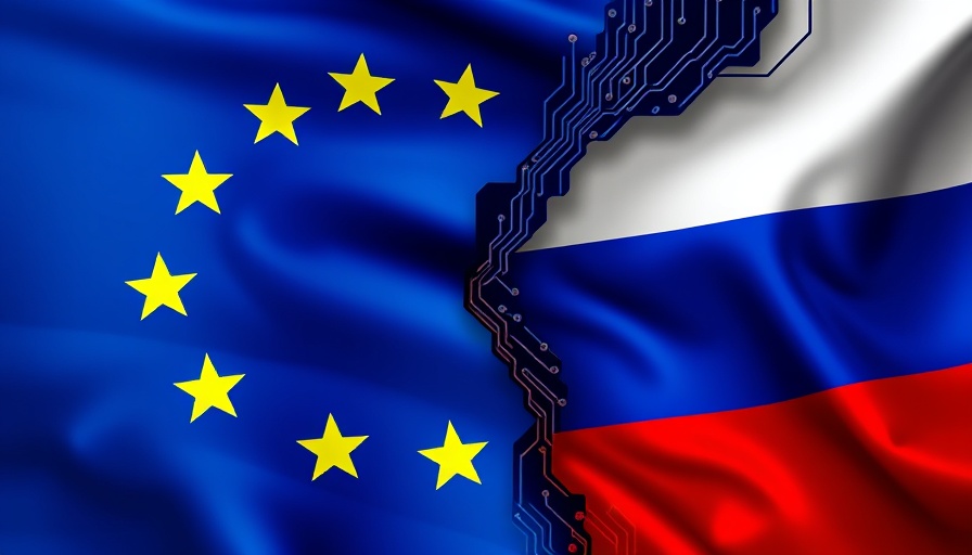 EU sanctions on cryptocurrency platforms concept with EU and Russian flags.