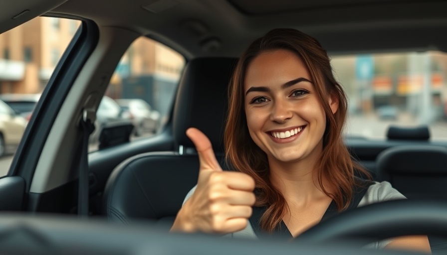 Confident woman in car giving thumbs up, related to countries where Indians can drive with Indian licence.