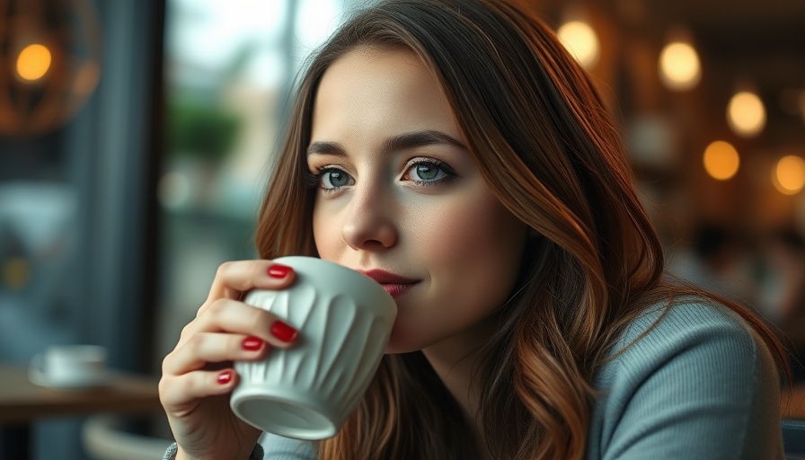 Young woman enjoying coffee, highlighting longevity benefits.