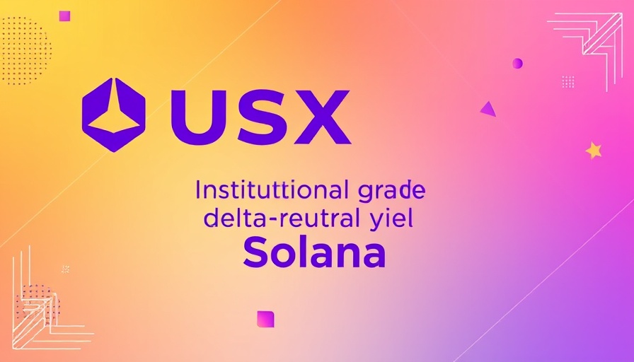 Solana Native Stablecoin USX branding on vibrant gradient background.