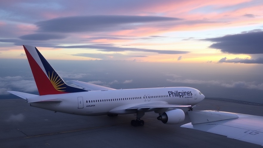 Philippine Airlines aircraft soaring above clouds during sunset