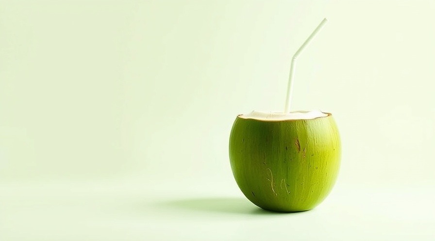 Fresh green coconut with a straw, highlighting coconut water nutrition and hydration benefits.